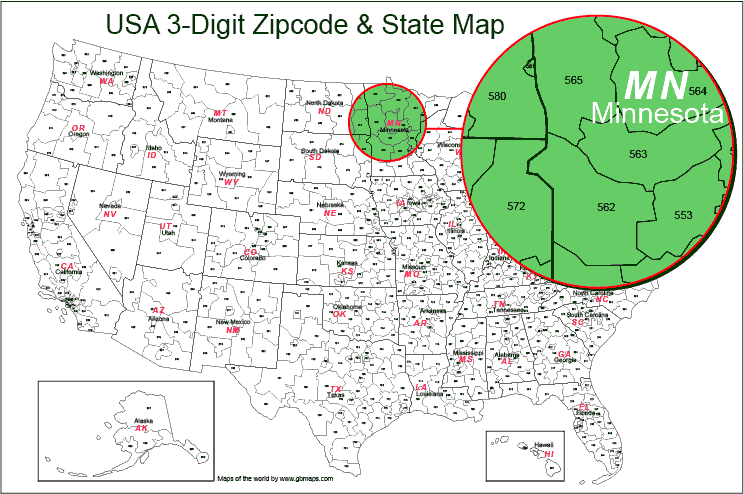 3 Digit Zip Code Map United States USA 3 Digit Zip-Code and State Boundaries Map