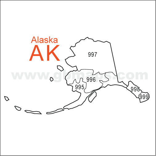 Alaska PDF 3-Digit Zip Code Map