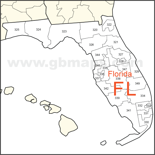 FL - Florida PDF 3-Digit Zip Code Map
