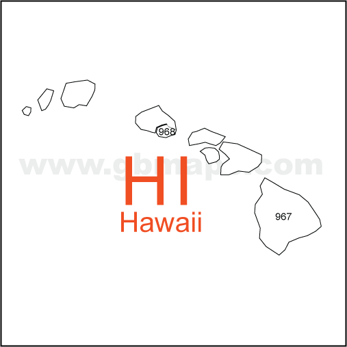 HI - Hawaii PDF 3-Digit Zip Code Map